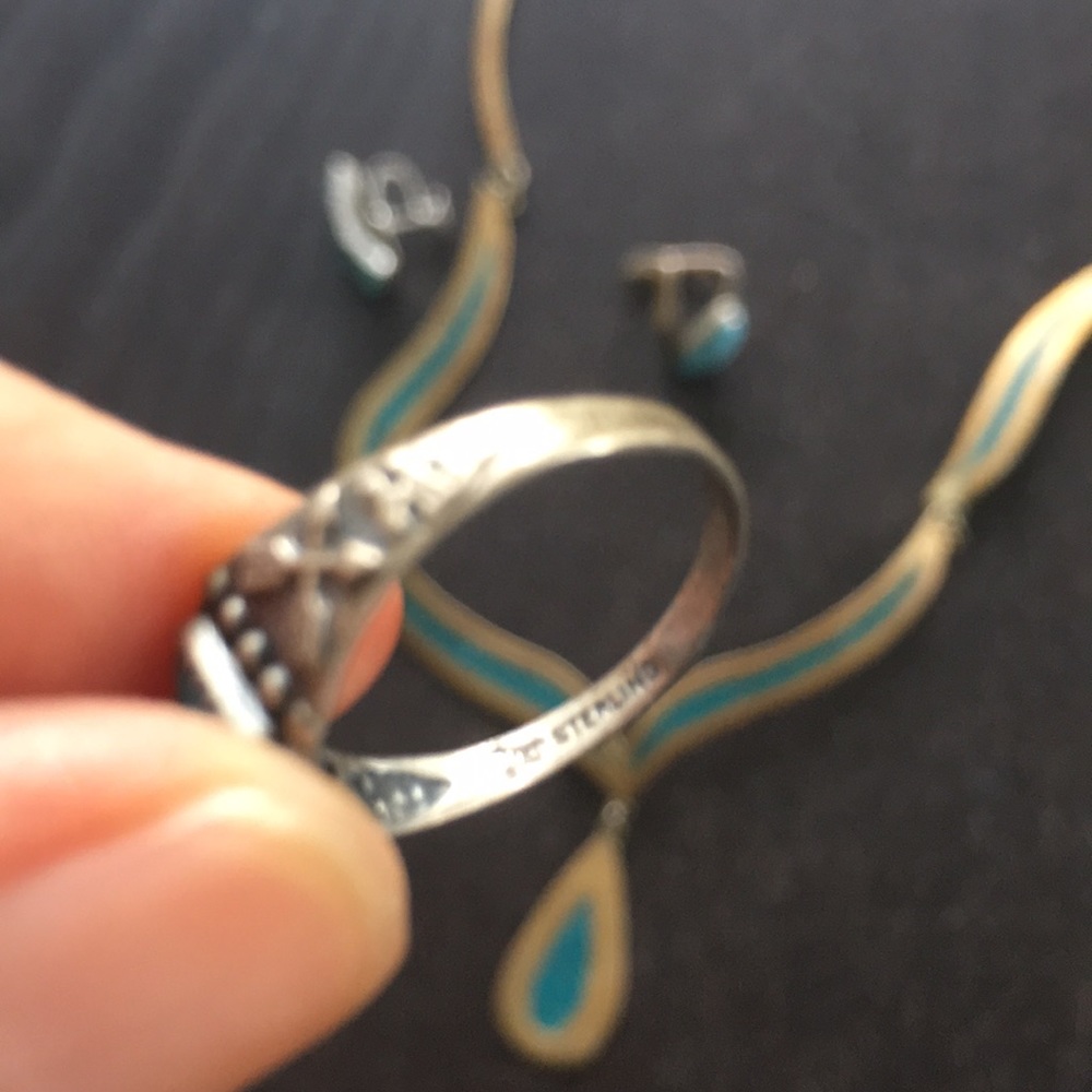 Turquoise golden choker .925 sterling silver rings - Picture 11 of 14
